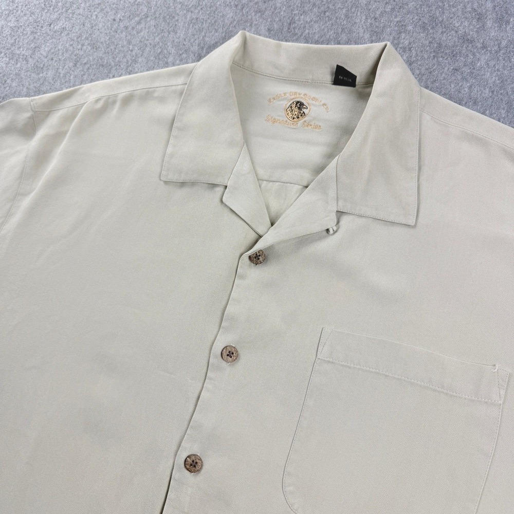 Eagle Dry Goods Mens Camp Shirt XL Tan 100% Silk Herringbone Signature Series